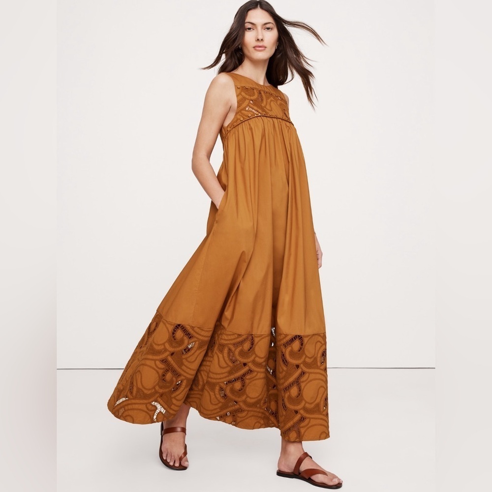 NWT! Banana Republic Goldenrod Yellow Embroidered Cotton Poplin Maxi Dress XXL 📞